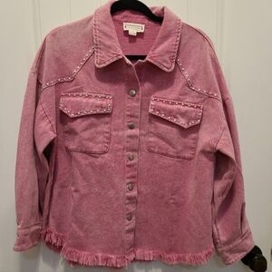 Anthropologie Pink Jean Jacket with Details